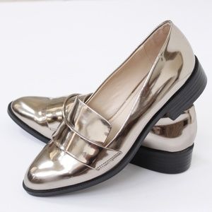 Zara Metallic Champagne Gold Loafer Shoe